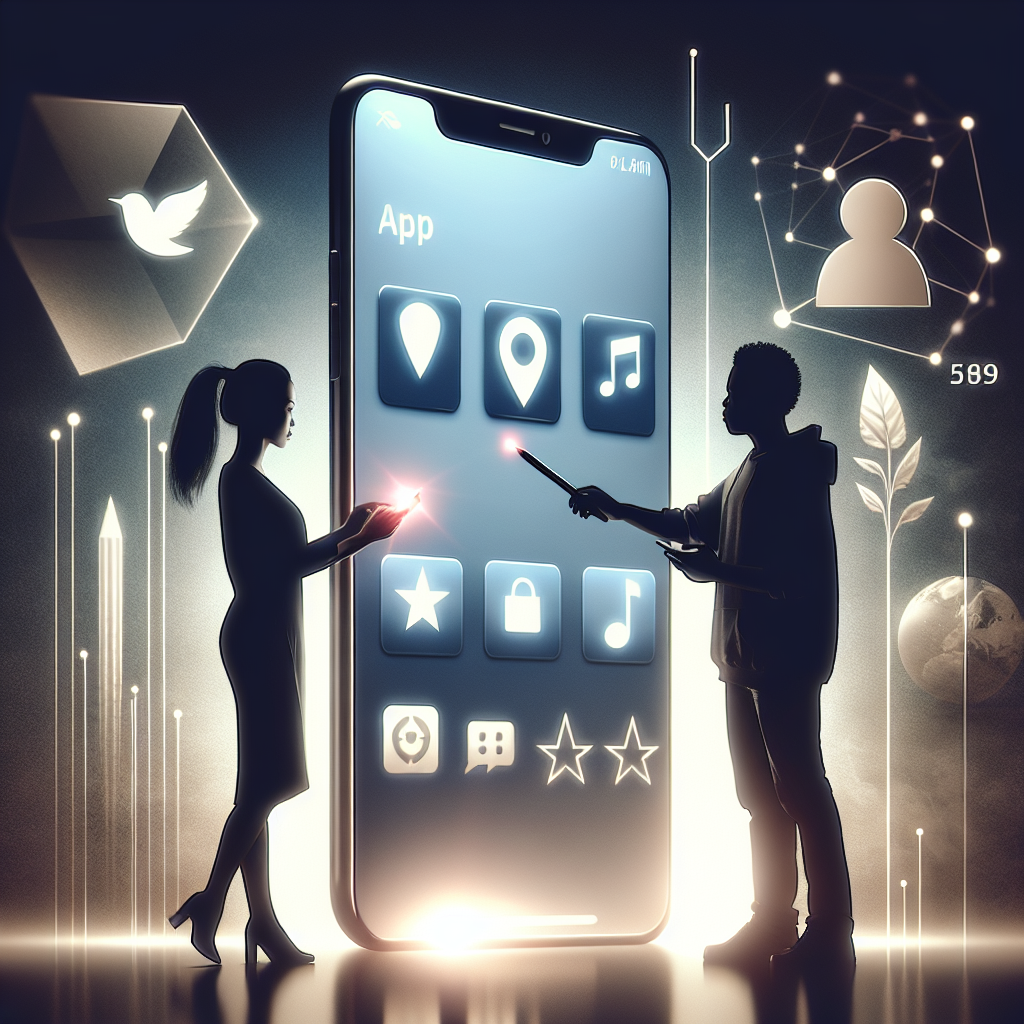 Conceptual image illustrating user interaction with a smartphone app store interface.