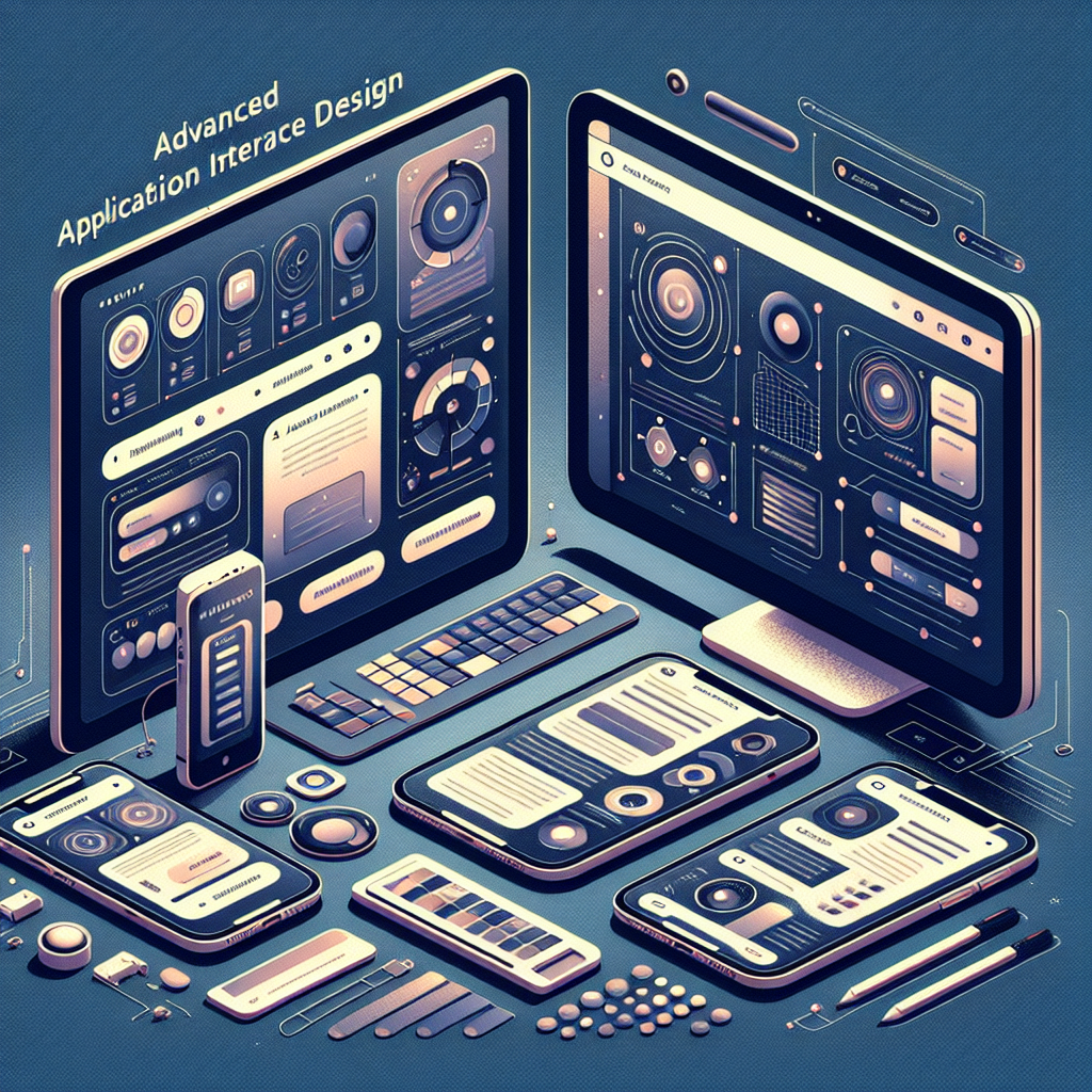 A realistic digital depiction of app interface design concepts on multiple devices.