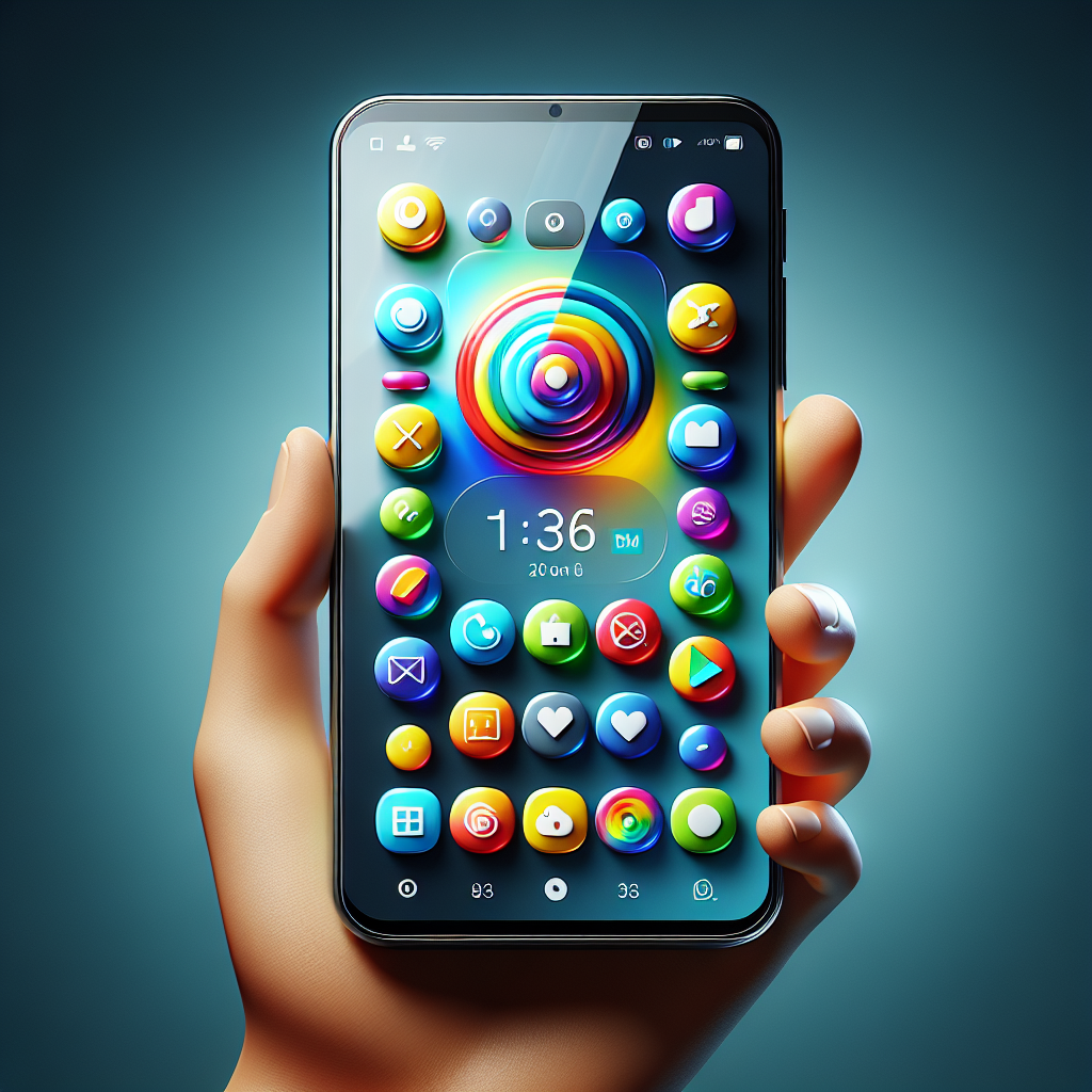 A smartphone displaying a colorful mobile app user interface with intuitive navigation elements.