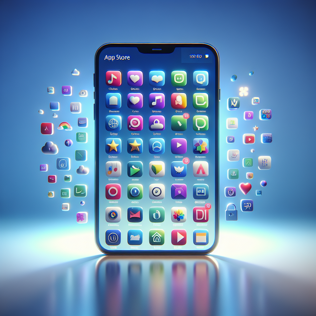 A digital device displaying a colorful app store interface with vivid app icons.