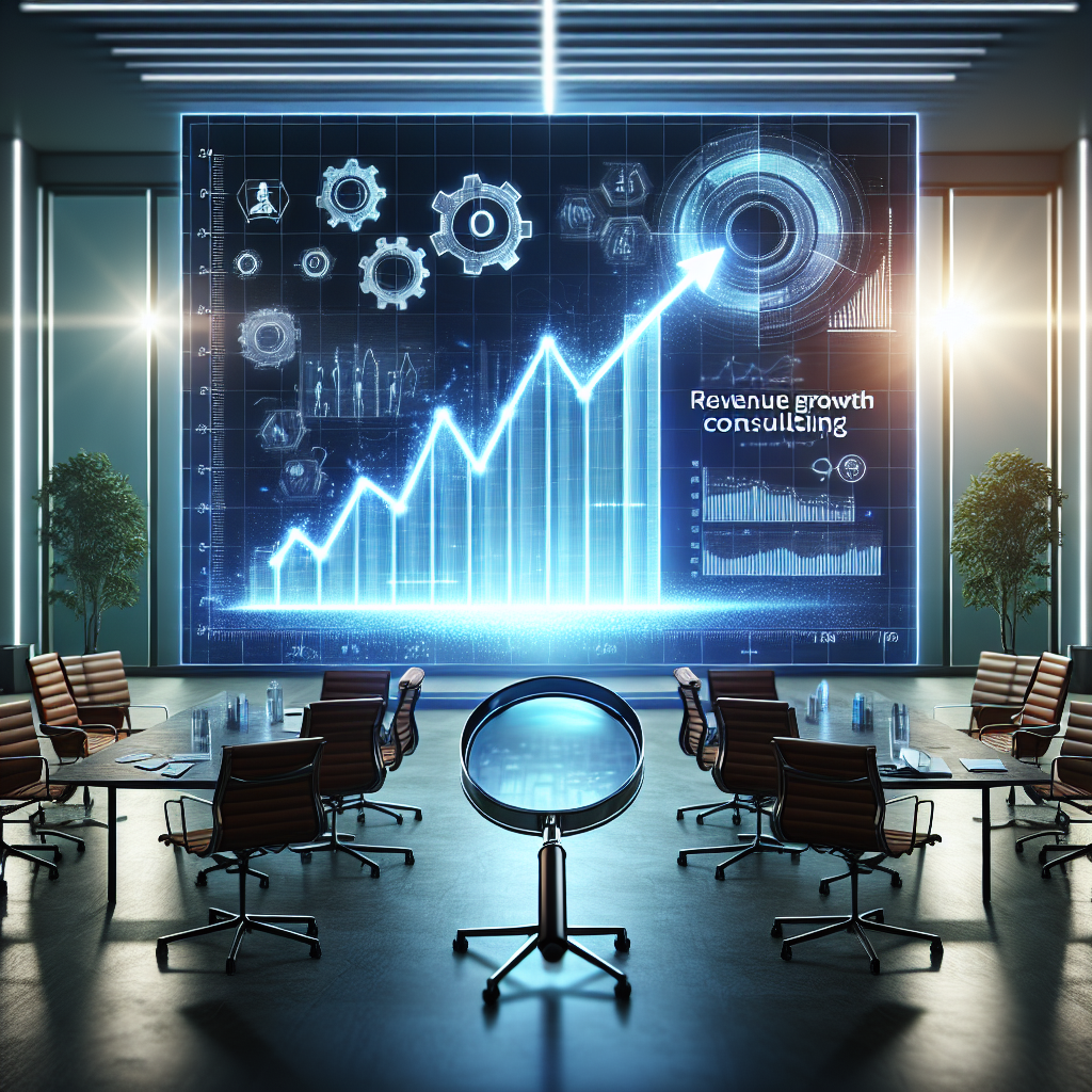 An abstract chart on a digital screen illustrating the revenue growth consulting framework in a modern office setting.