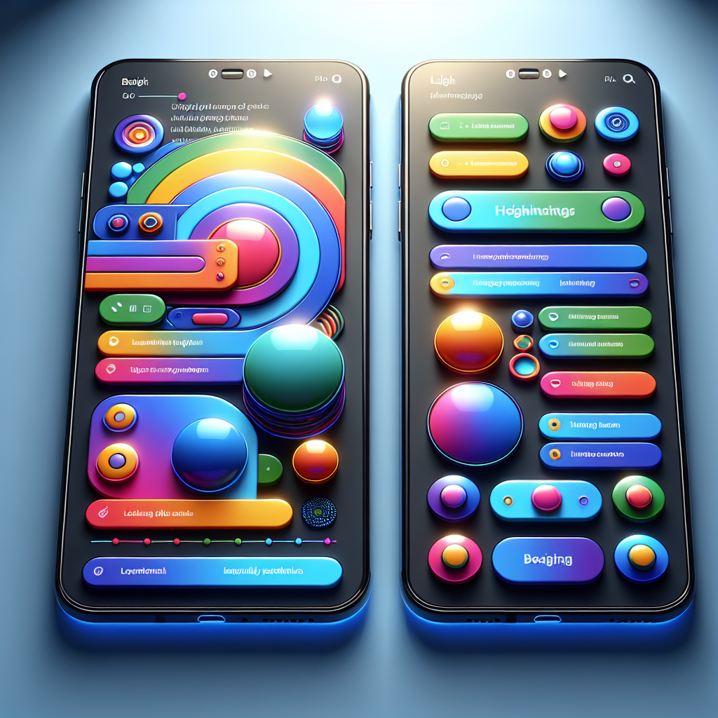 A close-up view of a colorful mobile interface design on a smartphone screen.