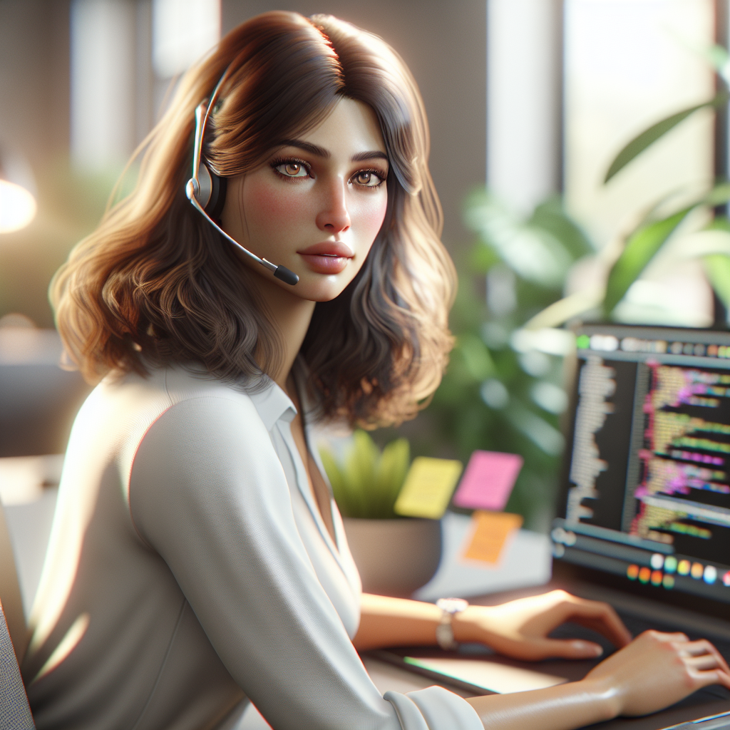 A technical support specialist troubleshooting issues at a modern desk.