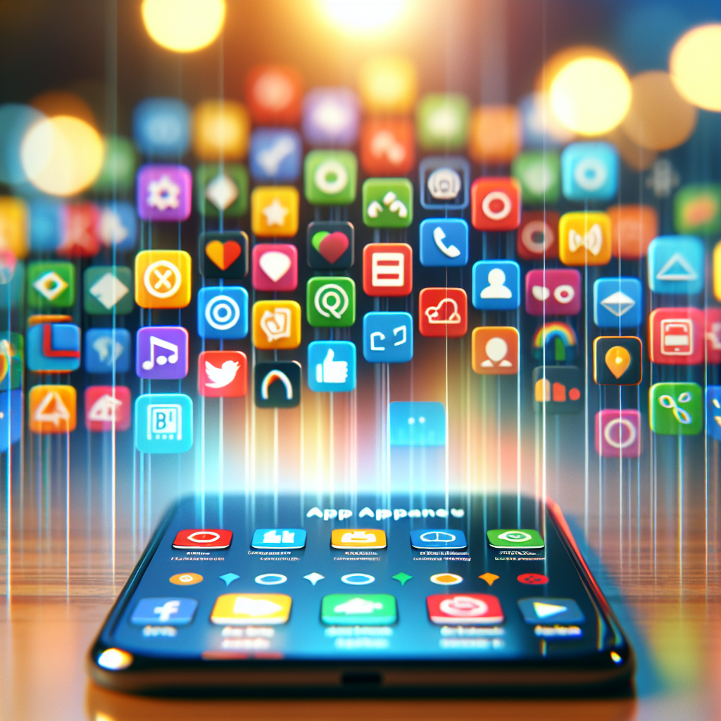 A mobile app store interface with various app icons and rankings.