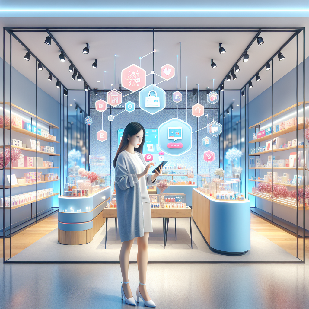 Customers in a modern retail store using mobile apps to enhance their shopping experience.