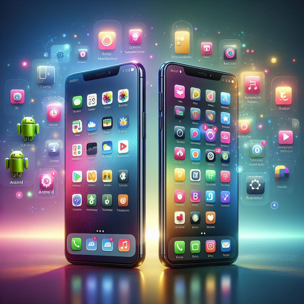 Two smartphones side by side representing iOS and Android mobile platform support.