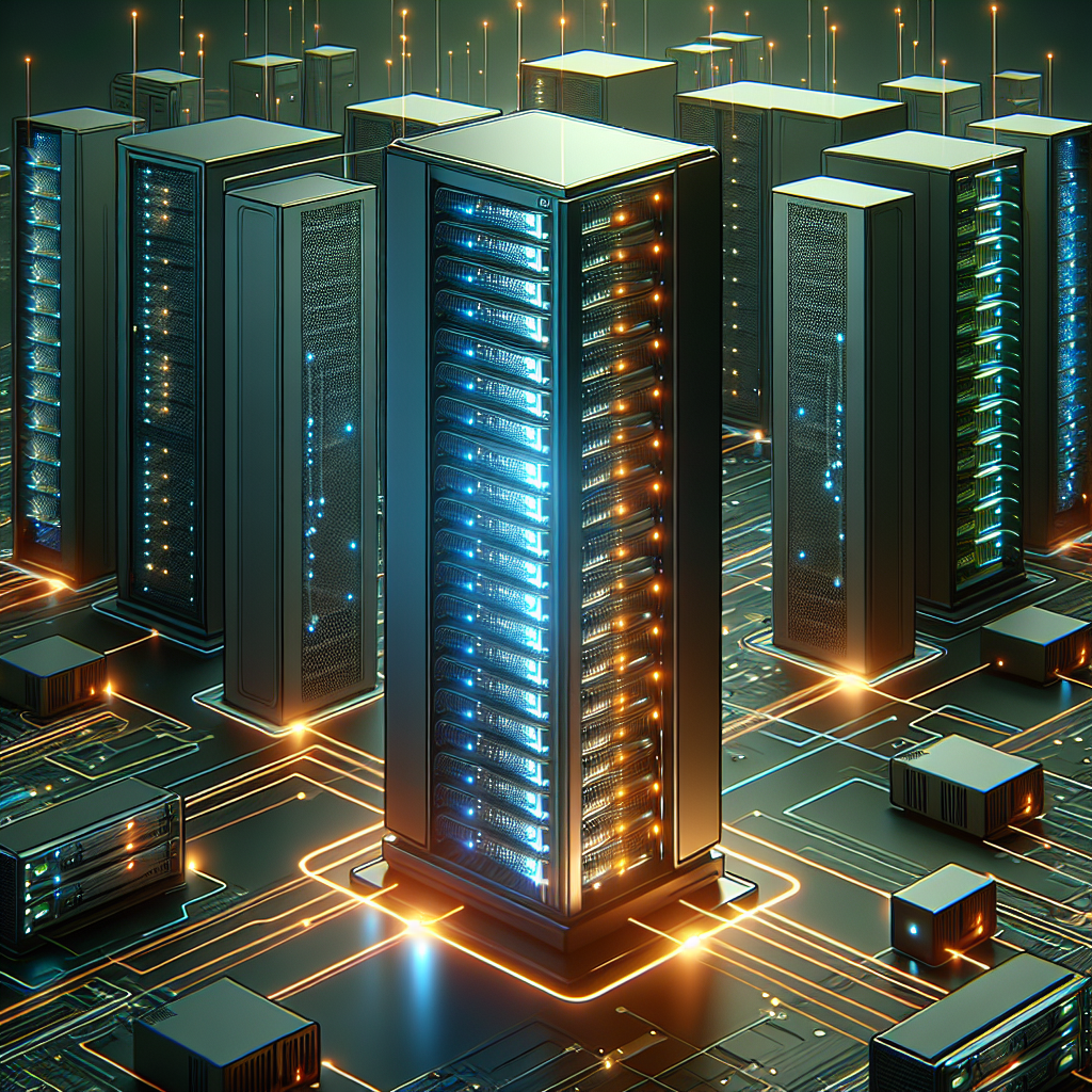 An illustration showing vertical and horizontal application scaling with server towers and multiple server units.