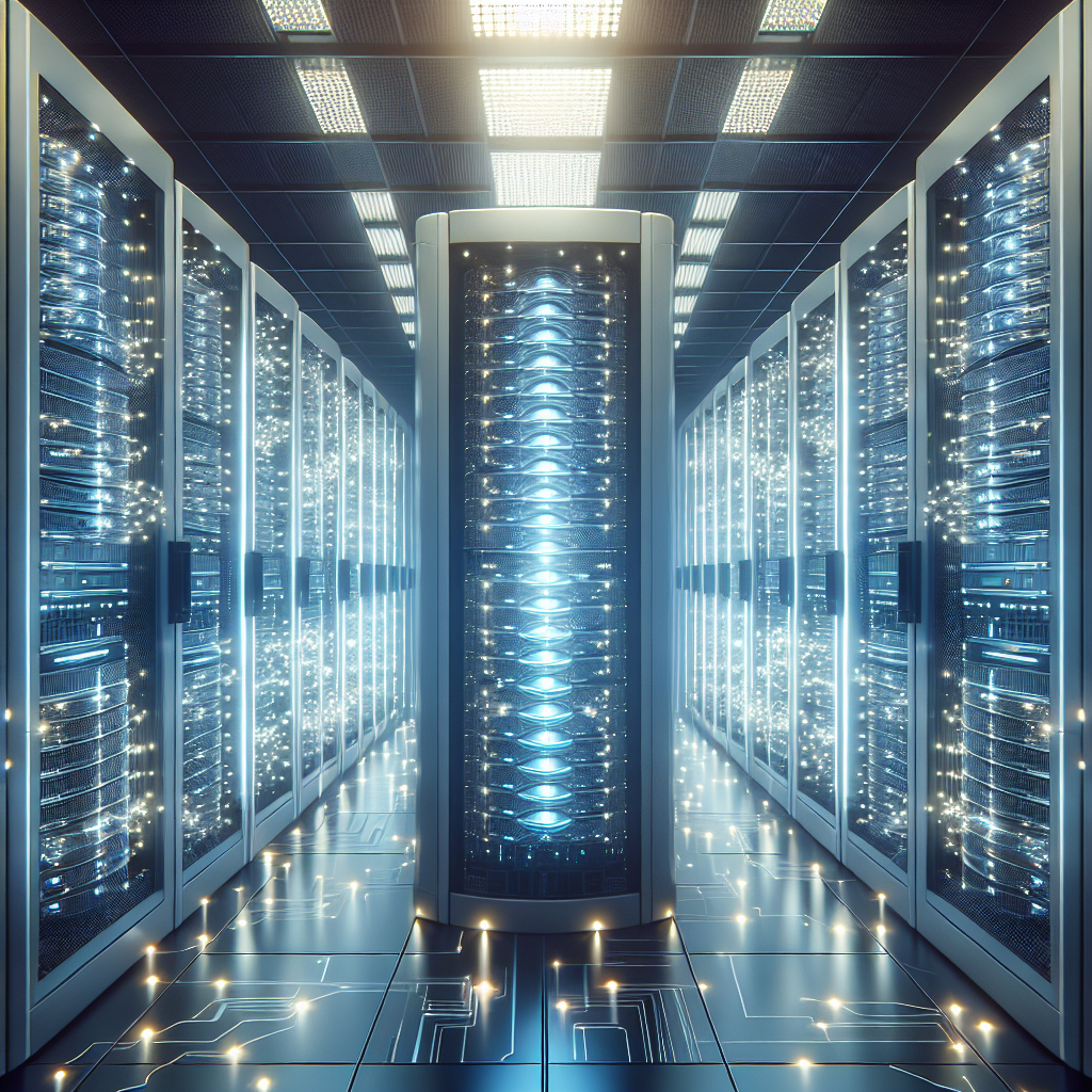 A modern server room showcasing vertical and horizontal scaling concepts in application scaling.