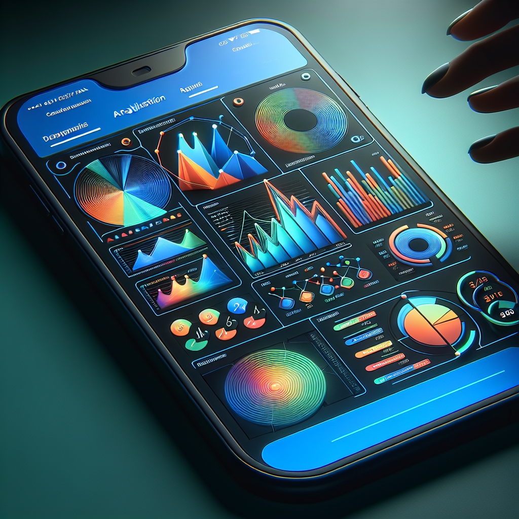 An abstract mobile app interface displaying colorful analytics data in a modern design.