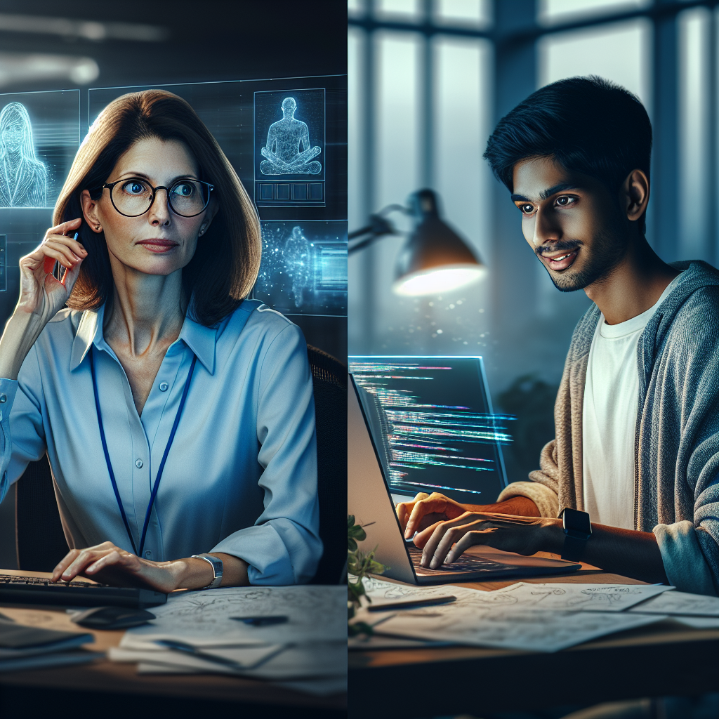 A comparison of an application support professional and a developer in a tech office.