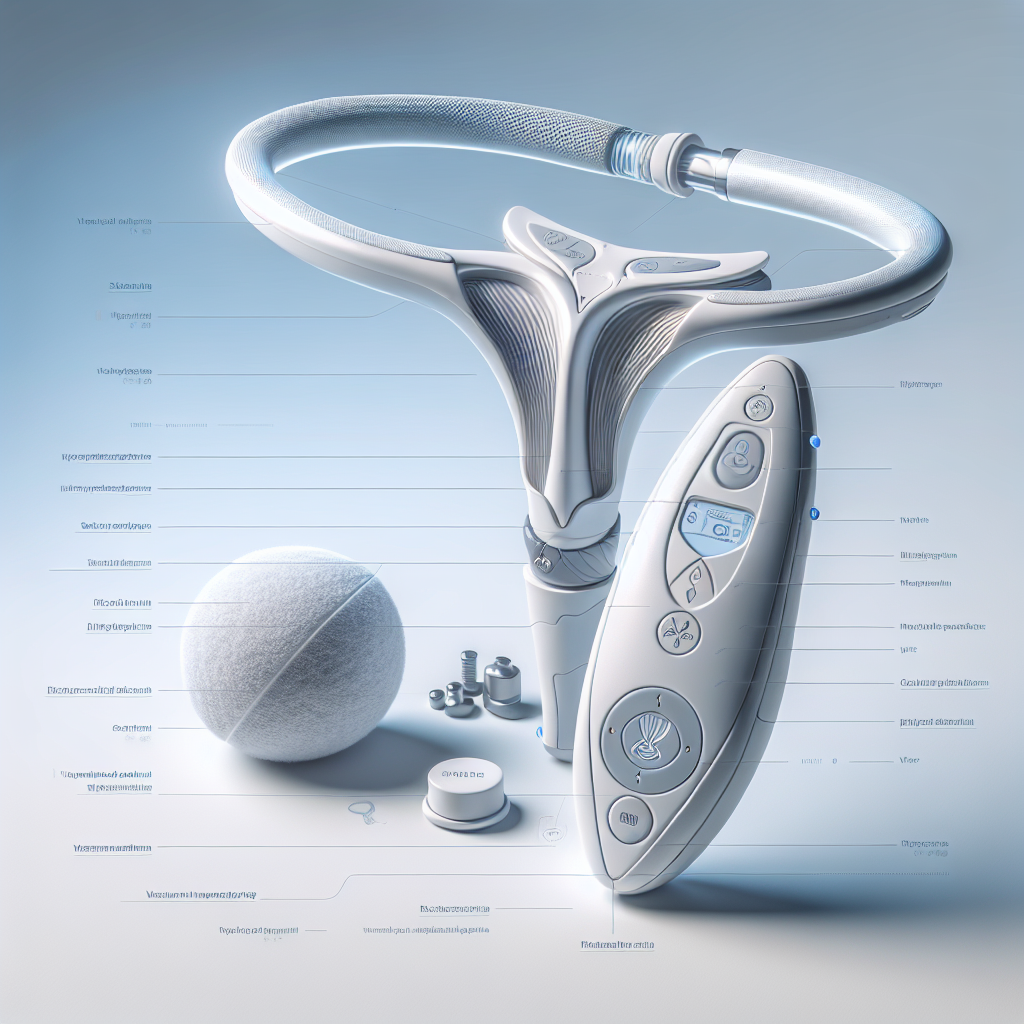 A realistic image of a pelvic health device designed for medical use, set against a clinical background.