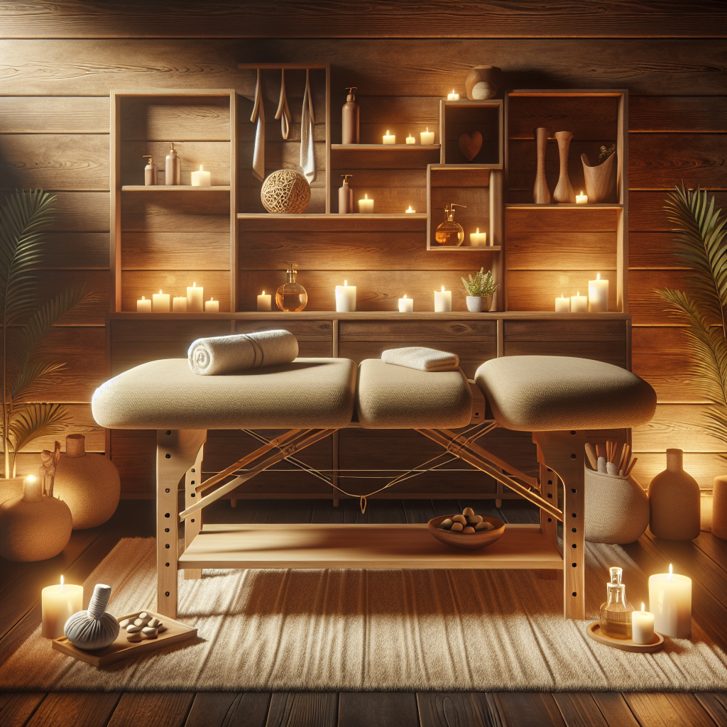 A wooden massage therapy setting with a cozy ambiance.