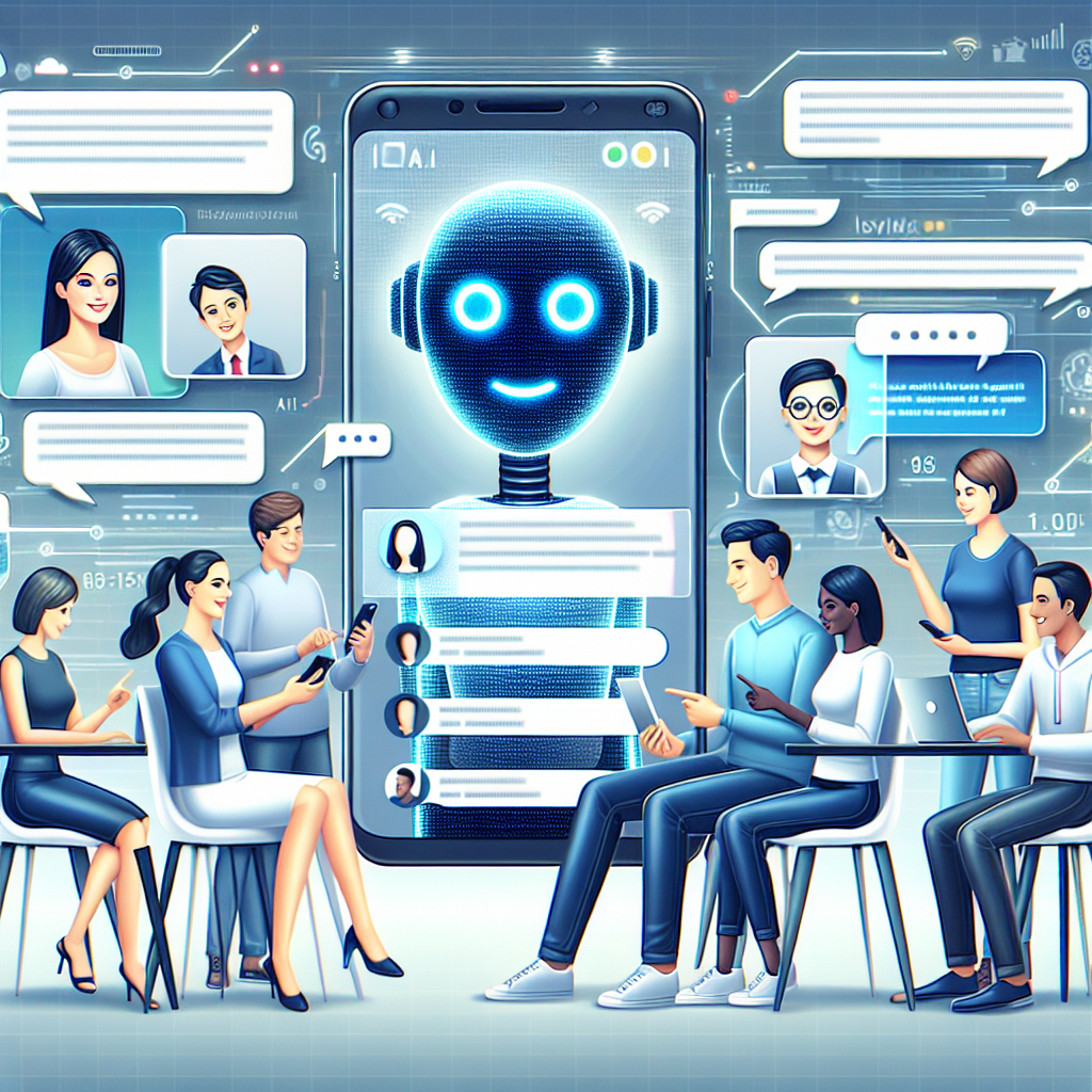 Realistic depiction of an AI chatbot interacting with users on various devices.