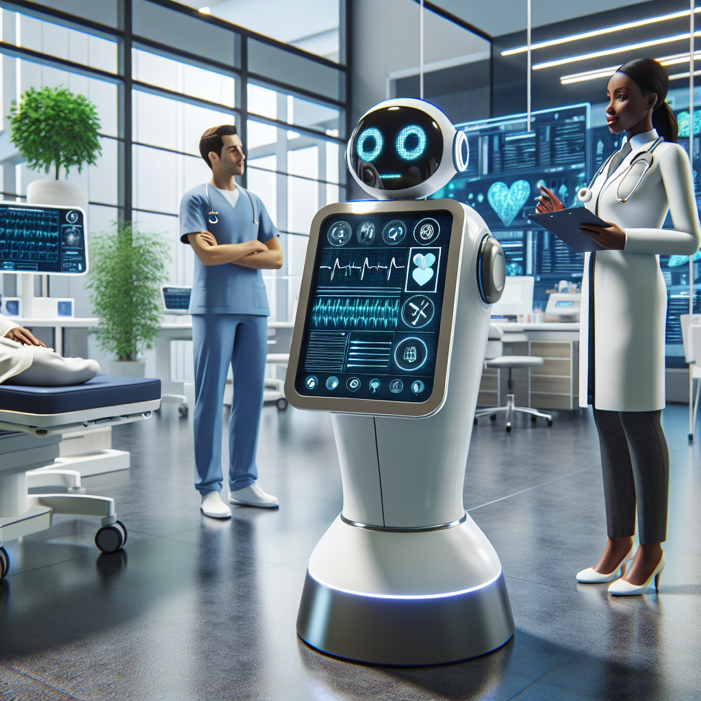 AI chatbot interacting with a patient in a realistic healthcare setting.