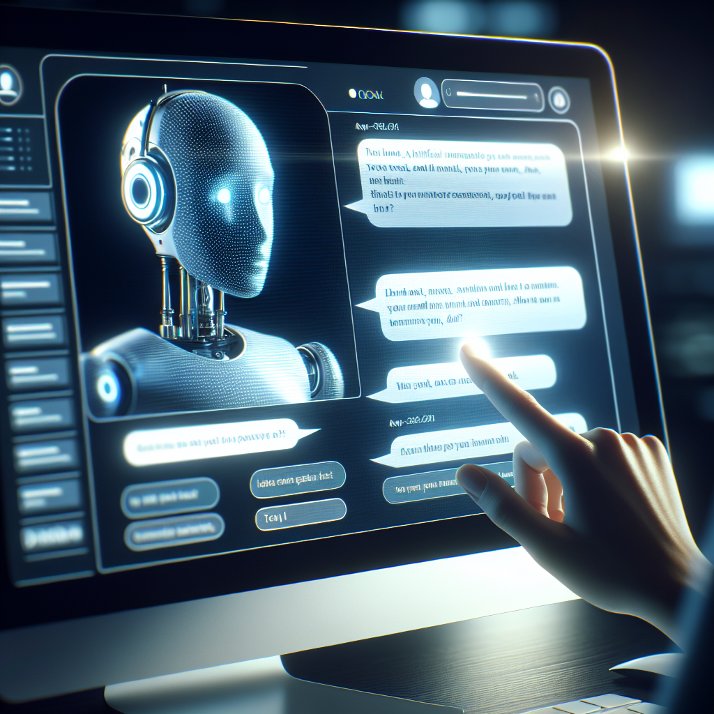 A realistic image of an AI chatbot interface on a computer screen interacting with a user.