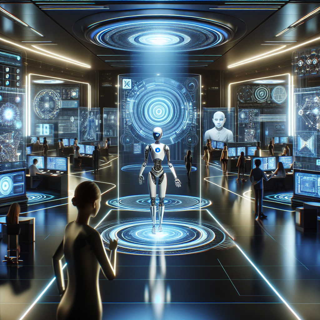 A realistic depiction of an AI-powered chatbot in a modern technological environment, engaging interactively with users.