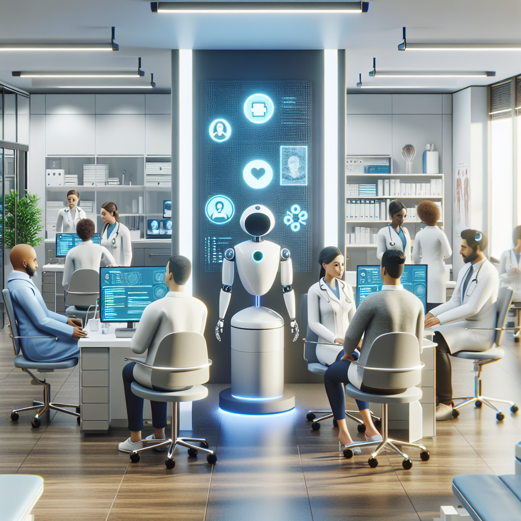 AI chatbots assisting healthcare providers in a modern medical office.