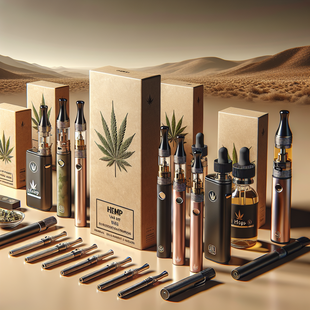 A realistic image of hemp vape products arranged neatly.