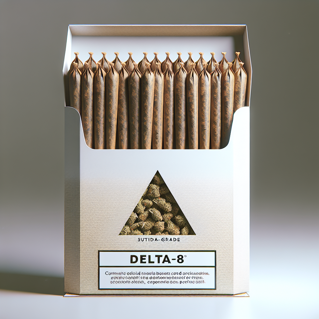 Realistic image of Delta-8 prerolls in packaging.