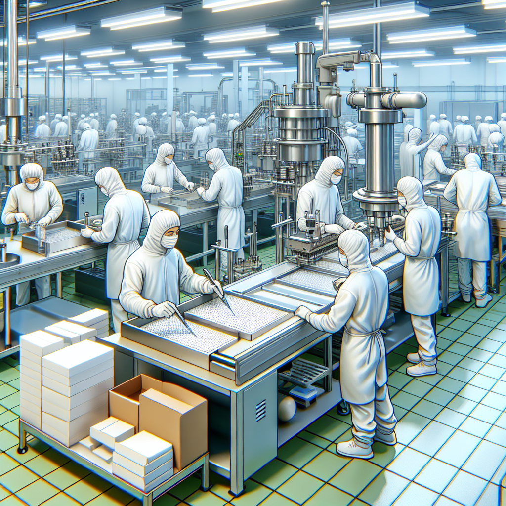 A realistic image of a THC joint manufacturing process with advanced machinery and workers in protective gear.