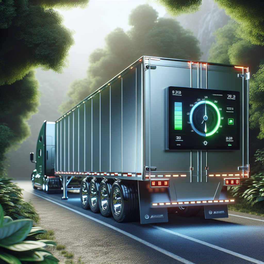 A modern trailer with a tire pressure monitoring system displayed on a screen.
