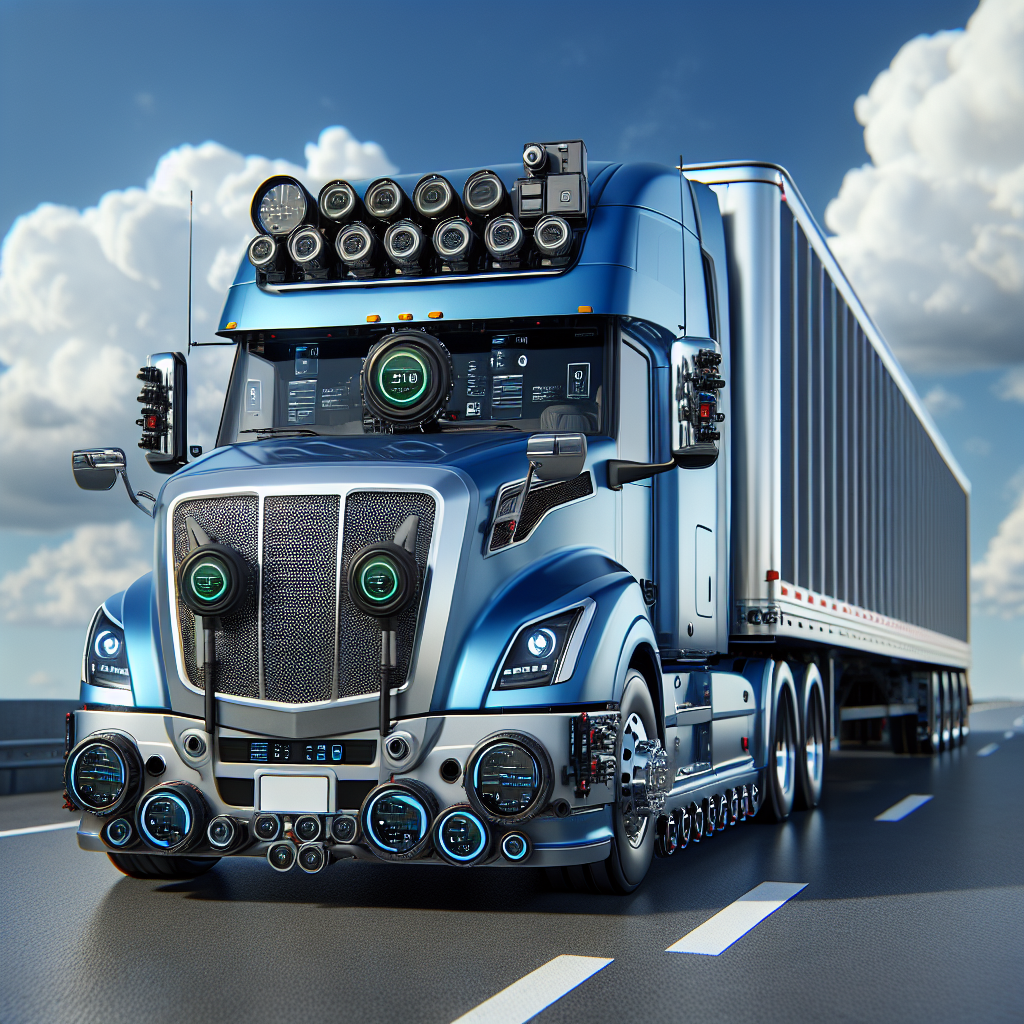 A truck and trailer with Tire Pressure Monitoring System parked on a highway.