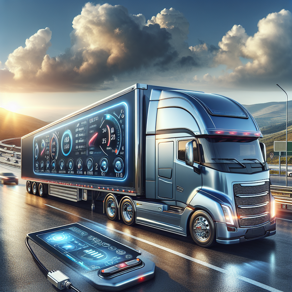 A trailer monitoring system displaying real-time data on a trailer parked on a highway.