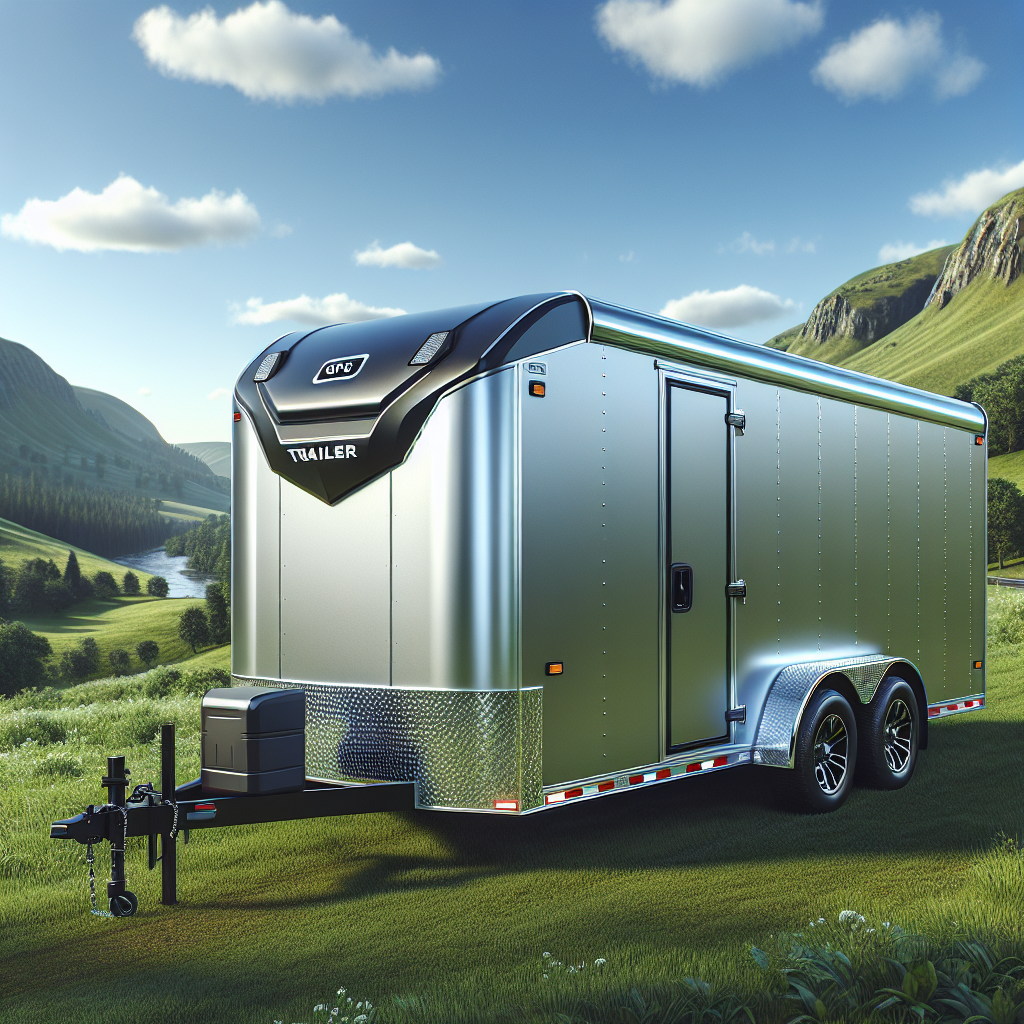 A trailer equipped with a GPS tracker parked in a scenic landscape.