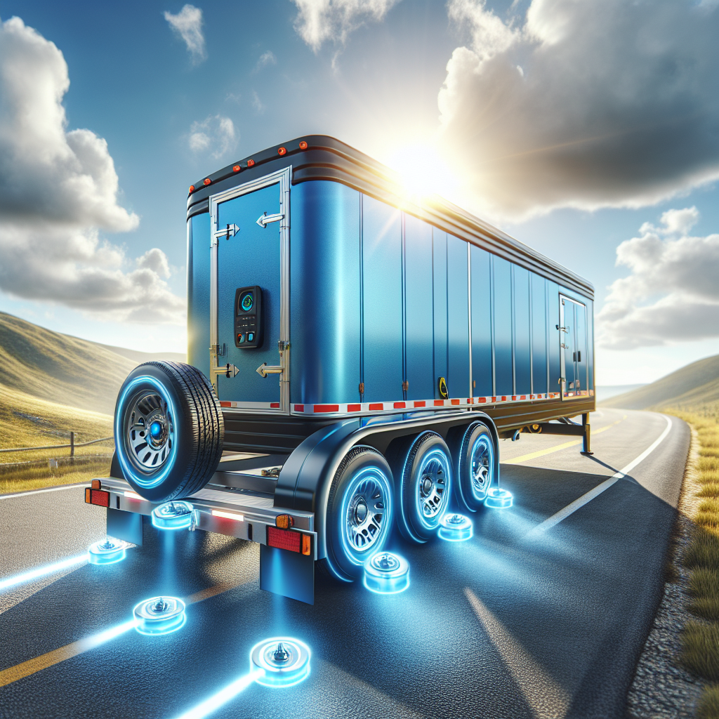 A trailer with a tire pressure monitoring system on an open road, showcasing safety and technology.