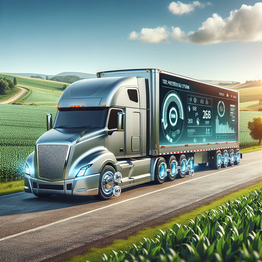 A modern trailer on a rural road showcasing the Jansite TPMS with visible sensors and a digital dashboard.