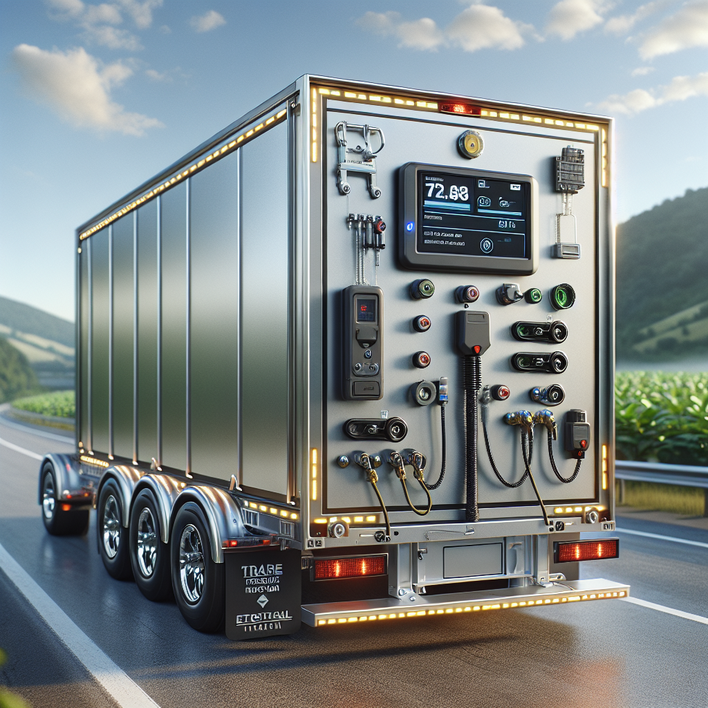 A well-equipped trailer with safety devices on a highway.