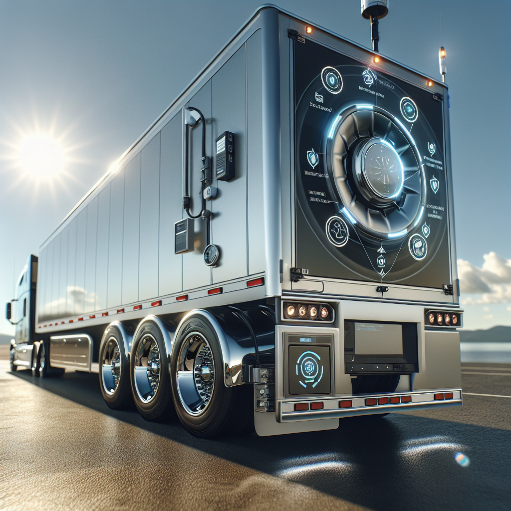 A smart trailer equipped with advanced safety features parked on a sunny road.