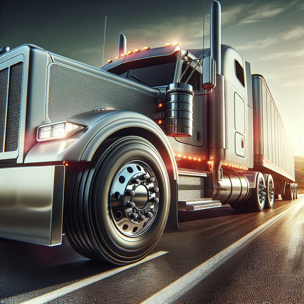 A semi truck parked on a highway with a focus on its tire monitoring system.