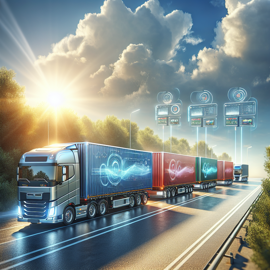 A fleet of modern trailers equipped with advanced monitoring technology on a sunny day.