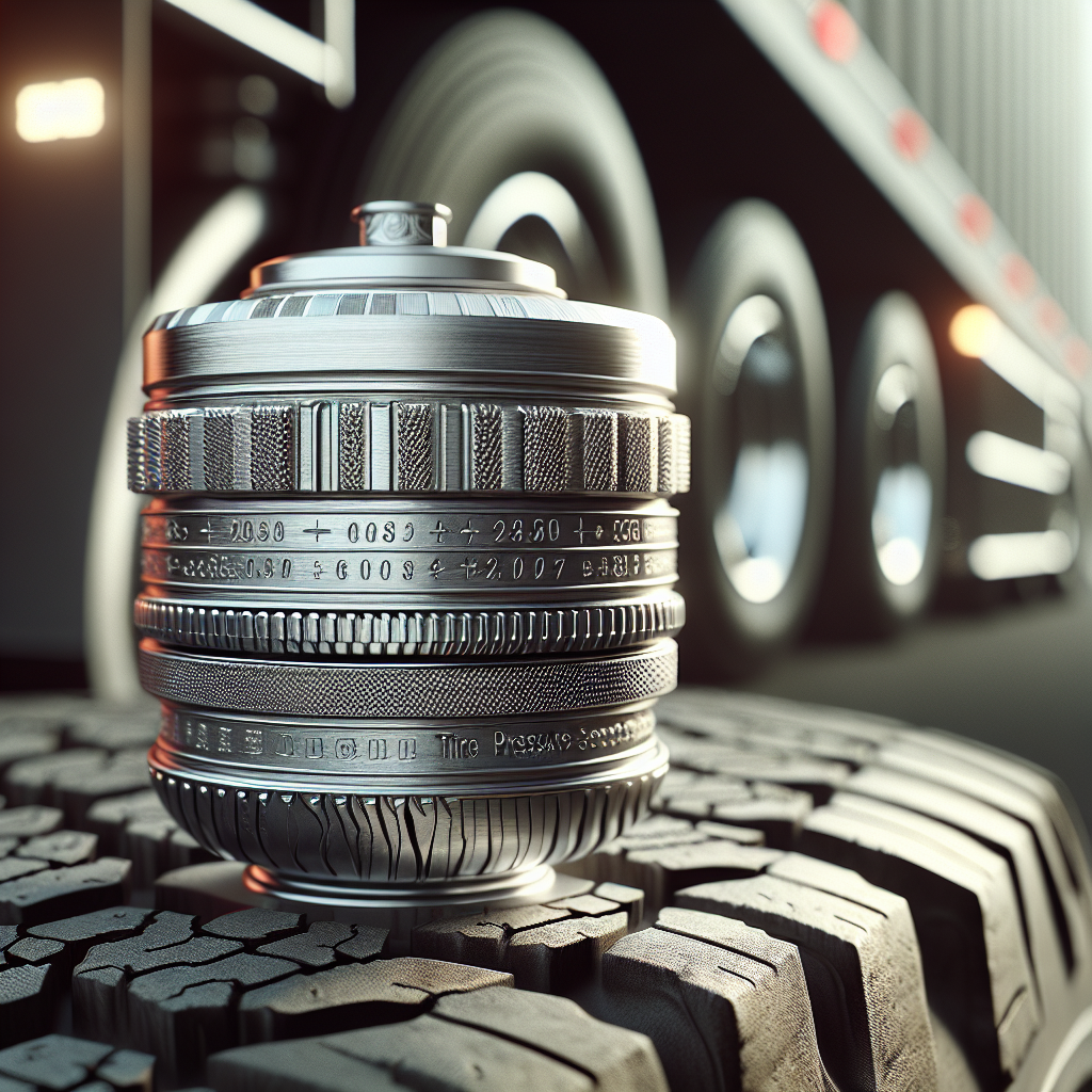 A close-up view of a tire pressure sensor integrated into a vehicle's tire system.