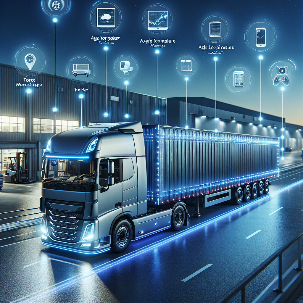A modern logistics truck with a high-tech trailer in an industrial setting.