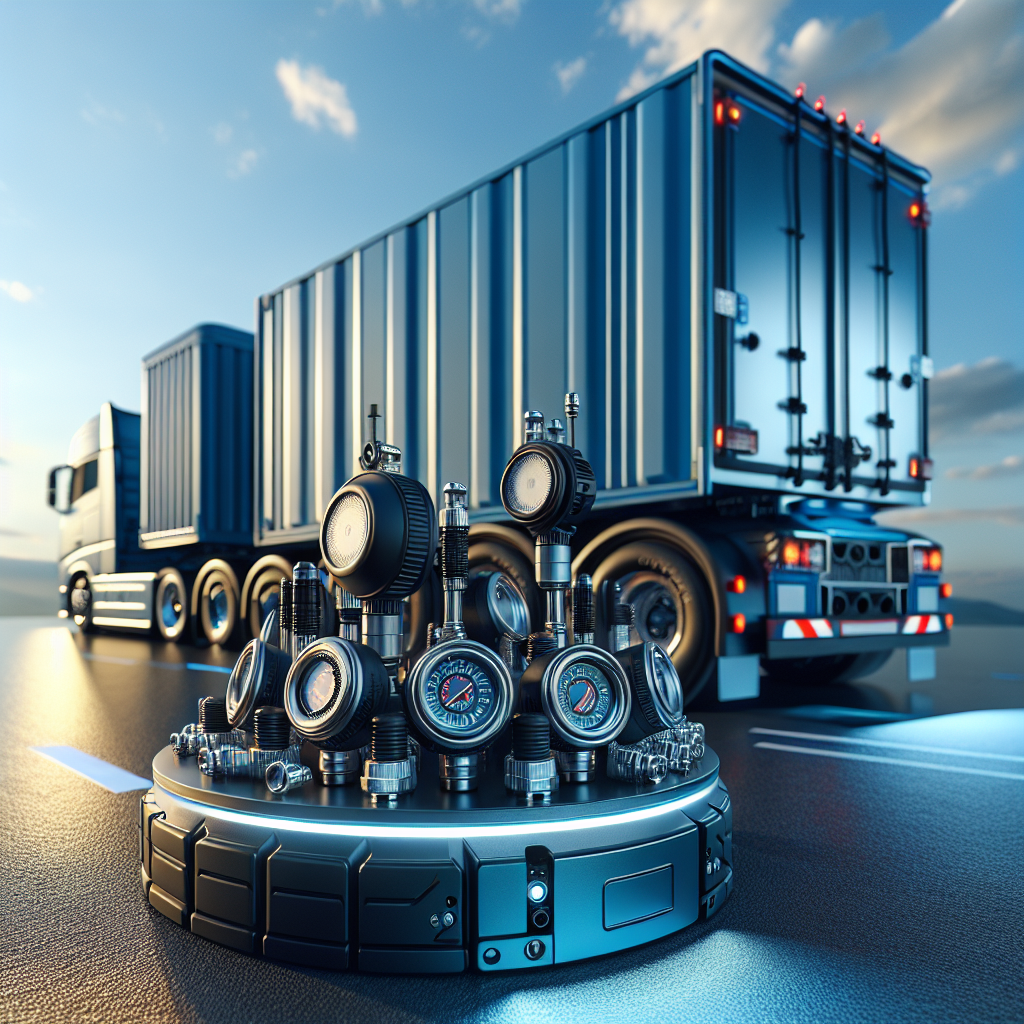 A tire pressure monitoring system with a trailer on a sunny road.
