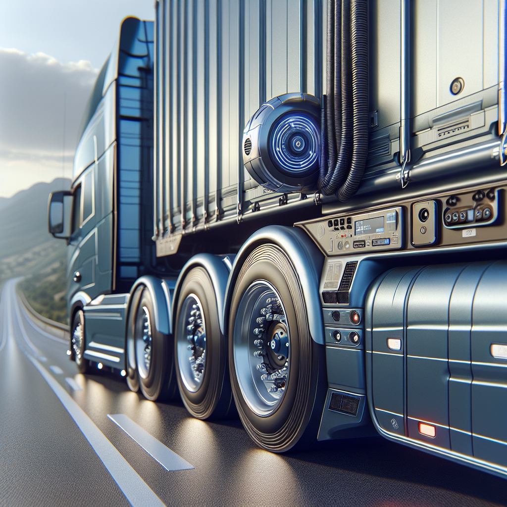 A trailer with the Tymate Tire Pressure Monitoring System on an open road.