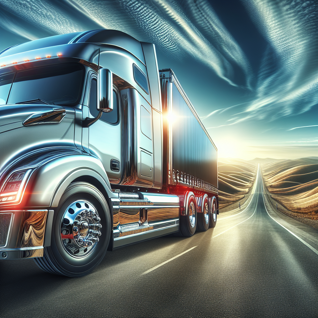 A heavy-duty truck on a highway demonstrating tire pressure monitoring technology.