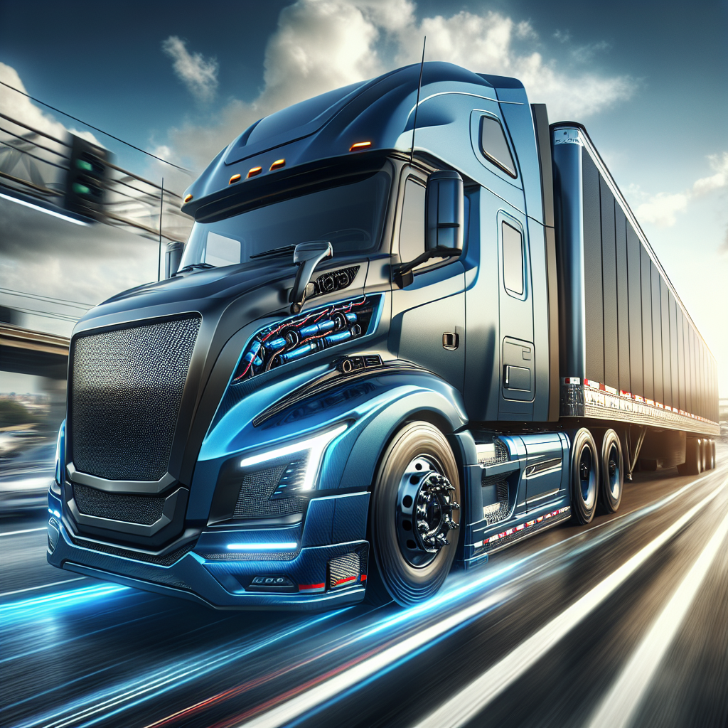 A blue truck on a highway, showcasing modern tire pressure monitoring technology.