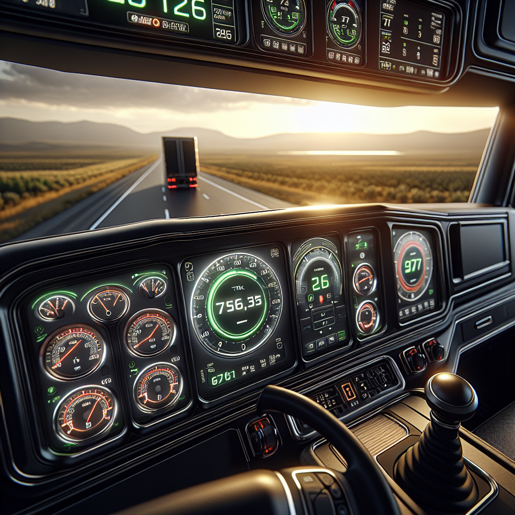 A dashboard of a Truck TPMS system displaying tire pressure and temperature readings.