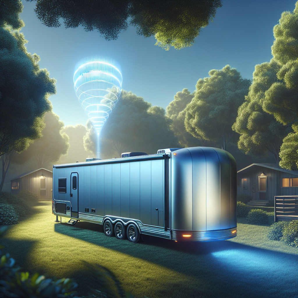 A trailer in a serene outdoor setting, highlighting GPS security technology.
