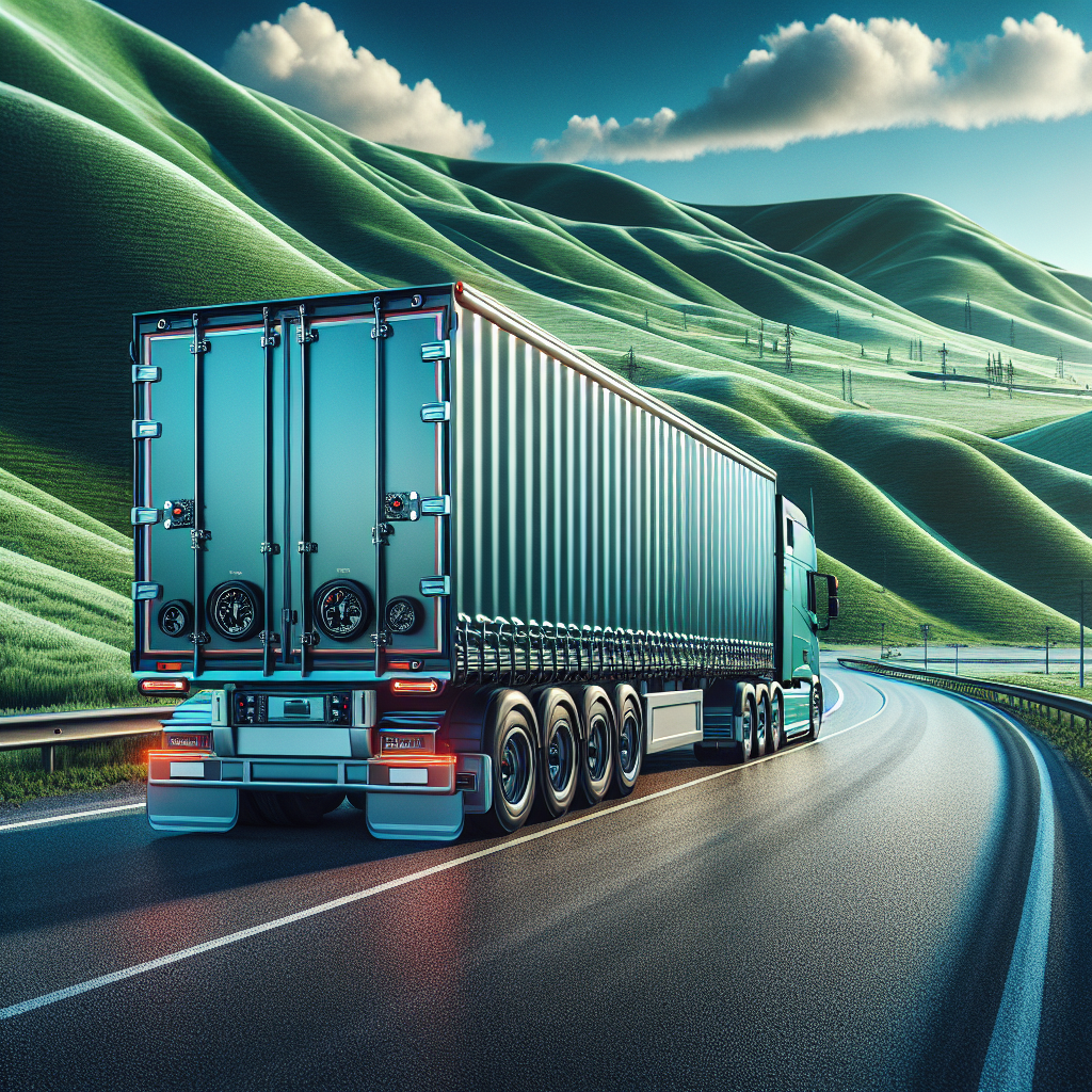 A trailer with advanced monitoring systems on a serene road.