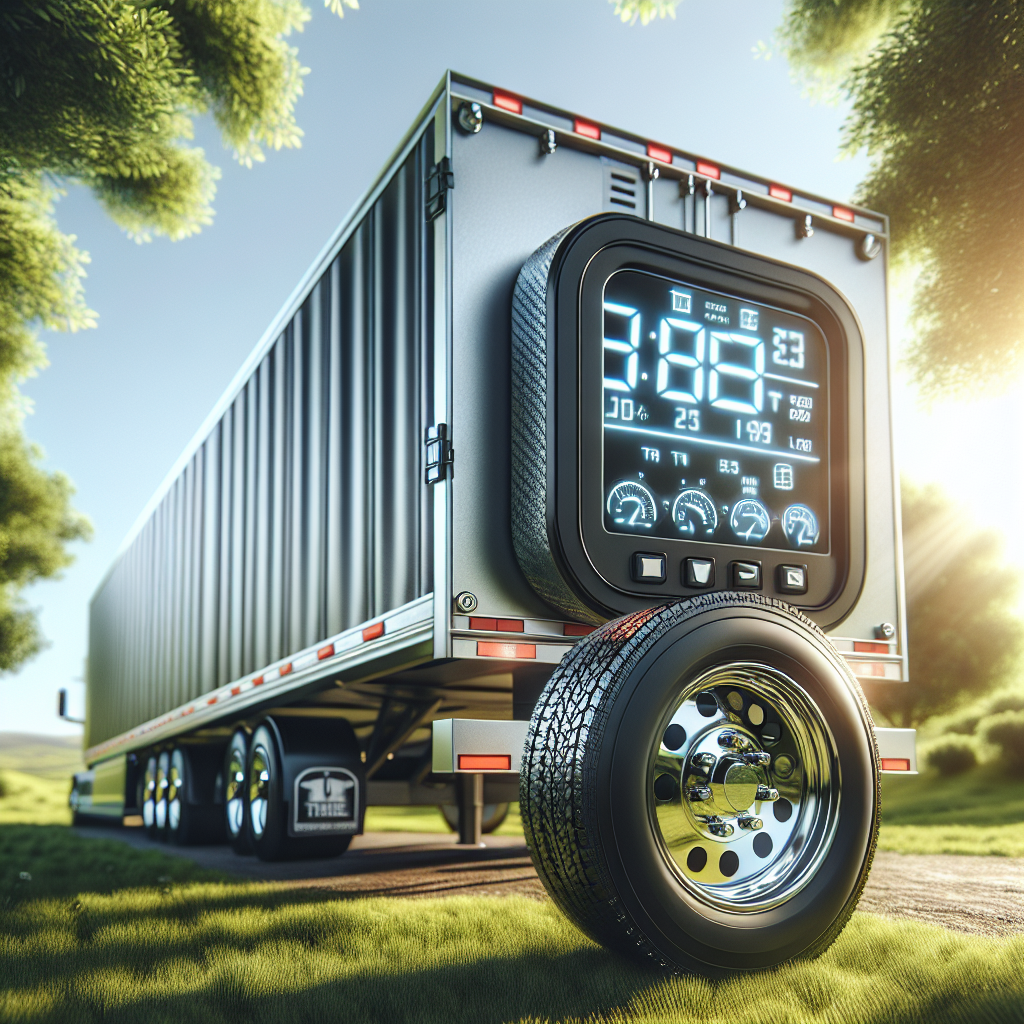 The Tymate TPMS tire pressure monitoring system installed on a trailer in an outdoor setting.