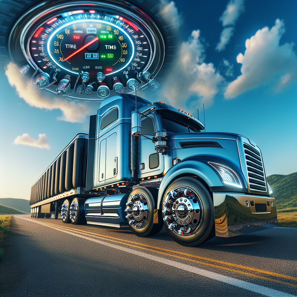 A semi trailer on an open road with a visible Tire Pressure Monitoring System.