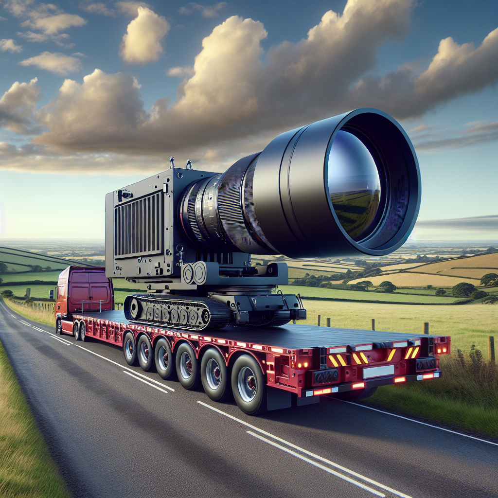 A mobile trailer camera on a red trailer in a countryside setting.