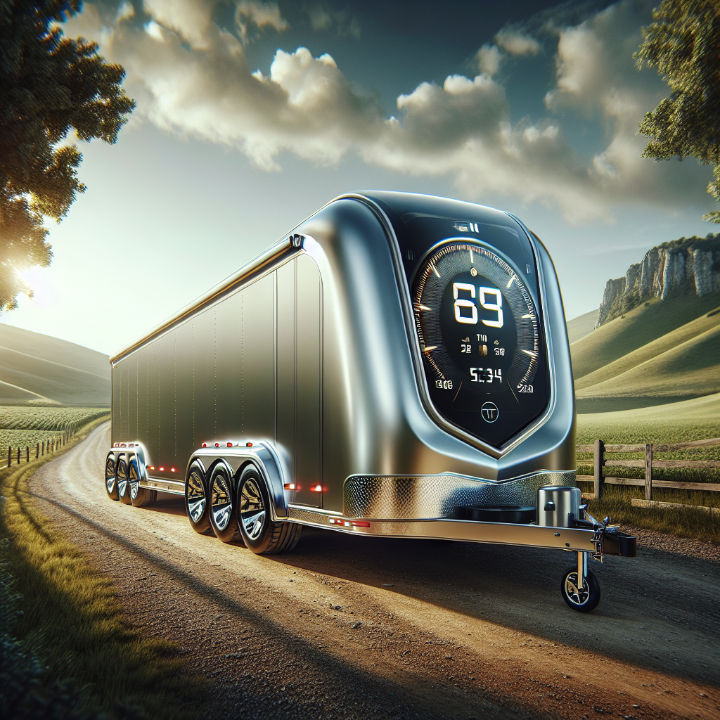 A realistic image of a trailer with a TPMS display in a peaceful countryside setting.