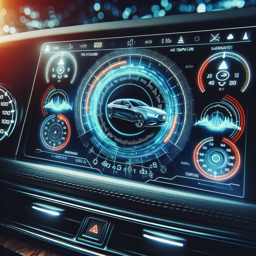 A digital display of a tire pressure monitoring system (TPMS) inside a vehicle.