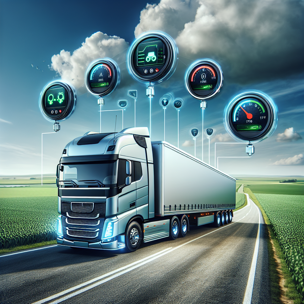 A modern trailer with advanced monitoring technology on an open road.