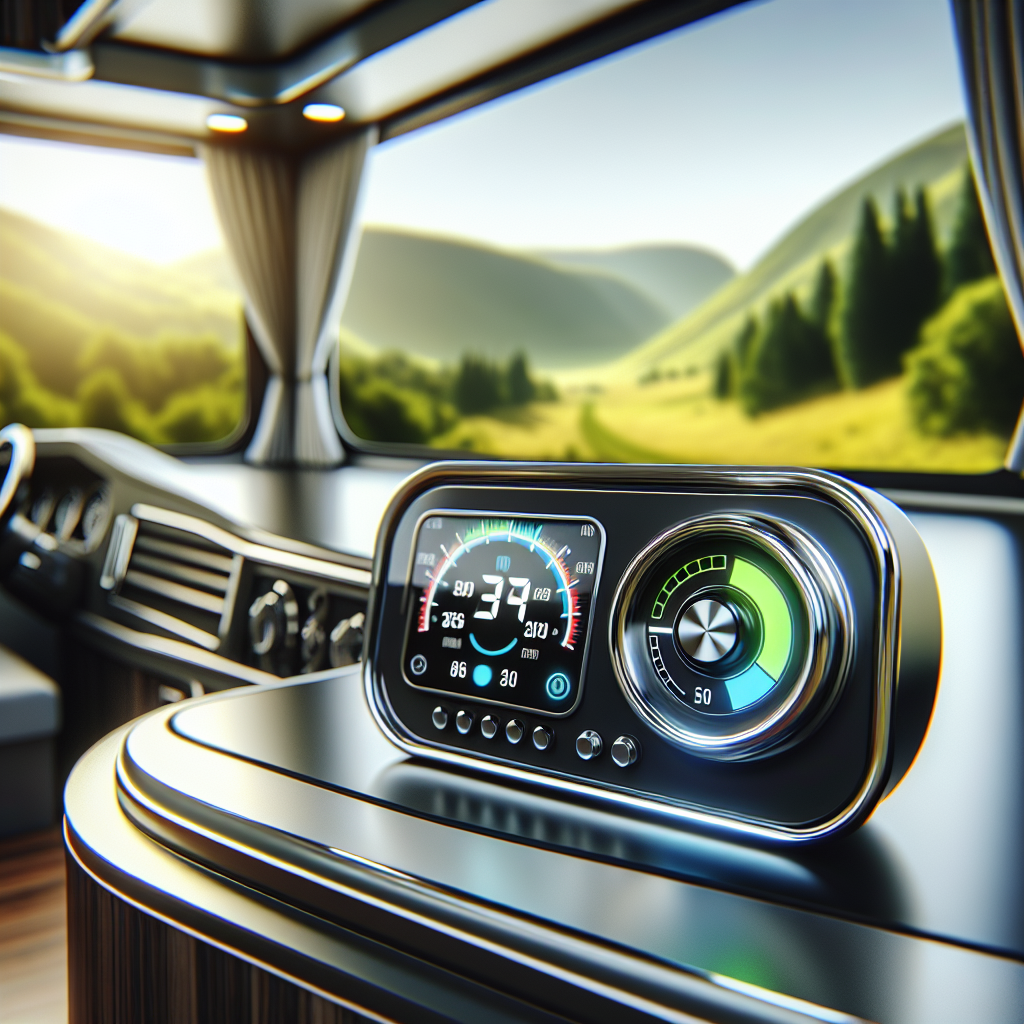 A Tire Pressure Monitoring System displayed on a dashboard inside a trailer.